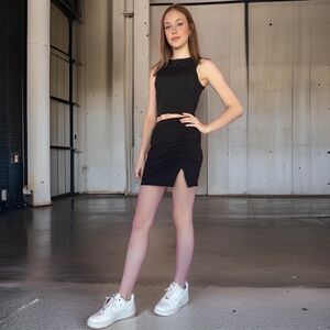 NEW Two-piece outfit black mini skirt black crop top clubwear sexy outfit fun su